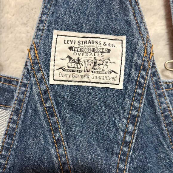 Levi Two Horse Brand Shortalls Womens Sz S Dark Blue Denim Cotton Bib Overalls - Picture 6 of 11